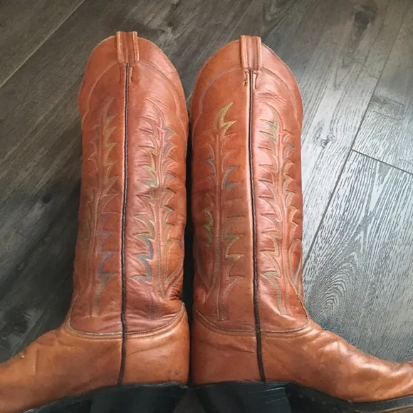Vintage Tony Lama Made Tx High Brown Leather Cowboy Boots 6B Multi