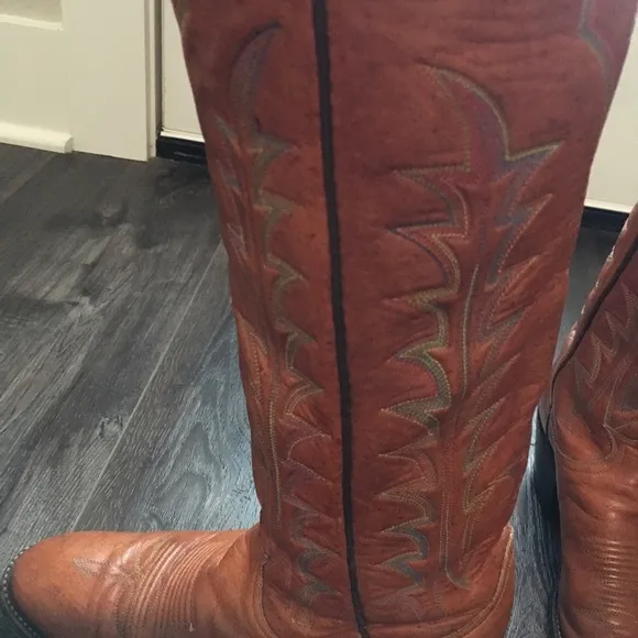 Vintage Tony Lama Made Tx High Brown Leather Cowboy Boots 6B Multi