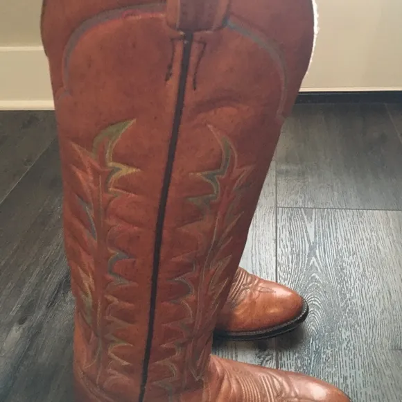 Vintage Tony Lama Made Tx High Brown Leather Cowboy Boots 6B Multi