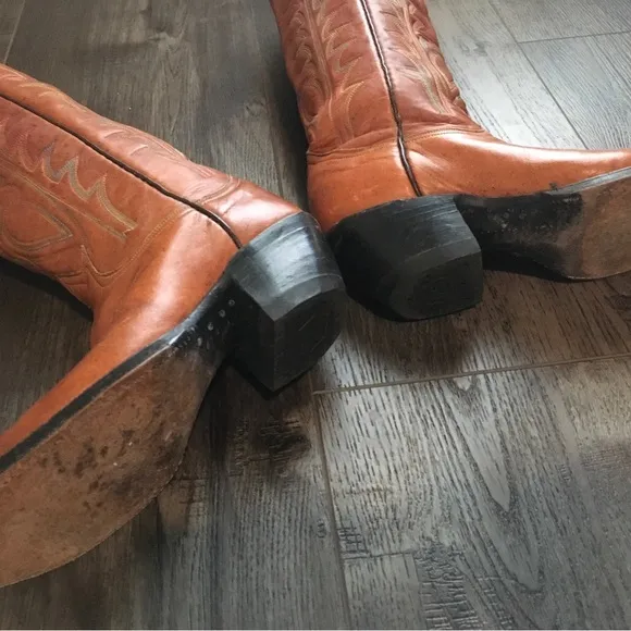 Vintage Tony Lama Made Tx High Brown Leather Cowboy Boots 6B Multi