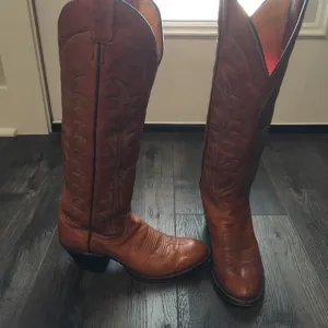 Vintage Tony Lama Made Tx High Brown Leather Cowboy Boots 6B Multi