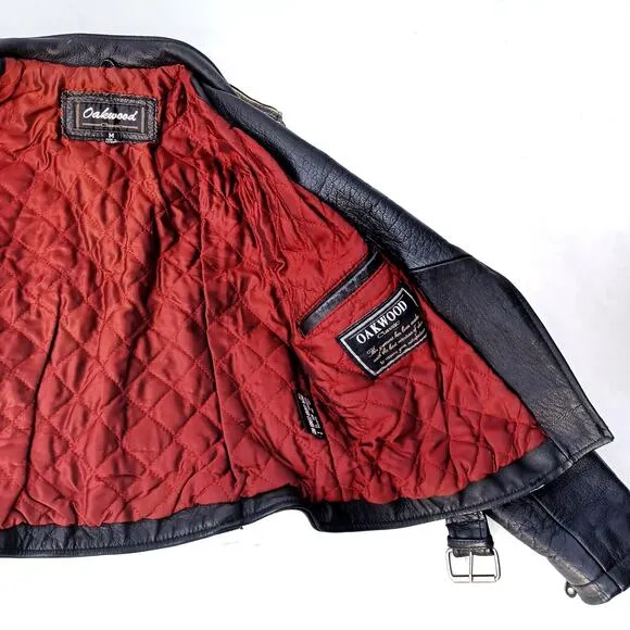 Vintage Y2K Black Leather Biker Jacket Moto Streetwear Parisian Racing Style EUC