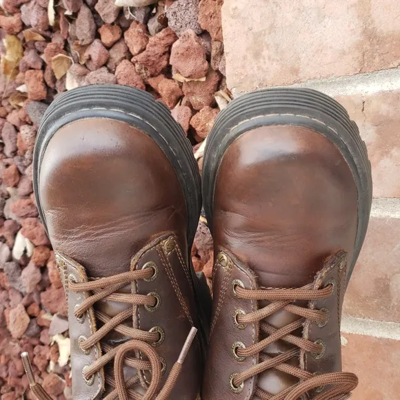 Vintage Y2K Skechers Leather Chunky Ankle Boots Sneaker Size 6 Brown Grunge Punk