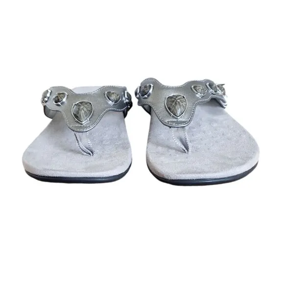 Vionic Eve II Flip Flop Sandal Gray Jeweled Strap Orthoheel Women's Size 10