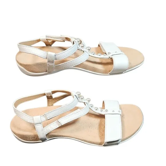 Vionic Pearl Embellished Orthotic Sandals Comfortable Adjustable White Size 10