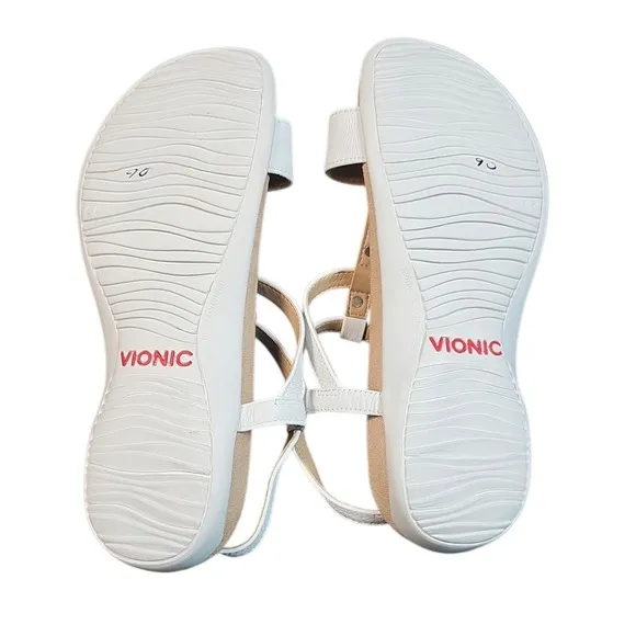 Vionic Pearl Embellished Orthotic Sandals Comfortable Adjustable White Size 10