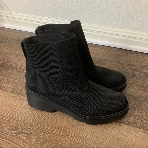 Vivaia womens black round toe platform chunky wedge boots 40
