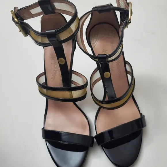 Vivienne Westwood Sandals Patent Leather Black and gold Sz 39. Unused