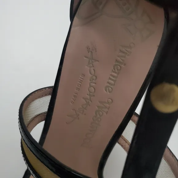 Vivienne Westwood Sandals Patent Leather Black and gold Sz 39. Unused
