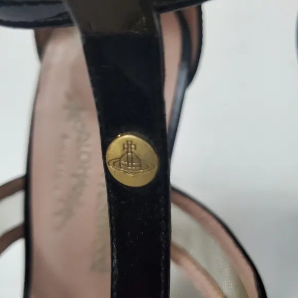 Vivienne Westwood Sandals Patent Leather Black and gold Sz 39. Unused