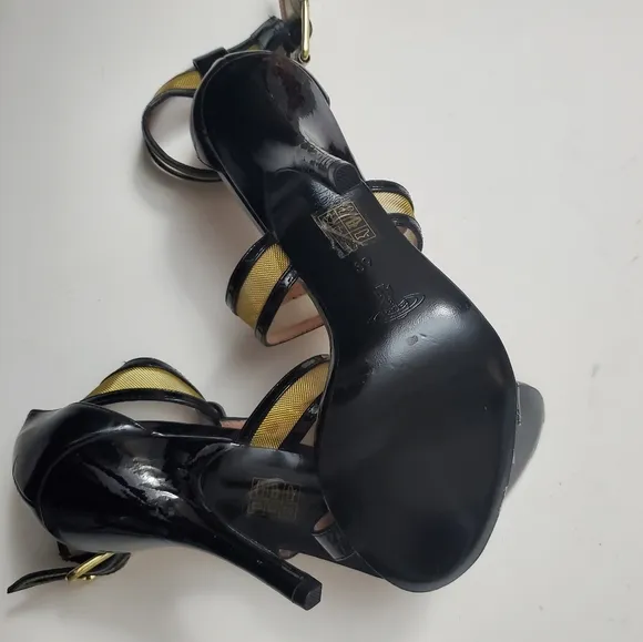 Vivienne Westwood Sandals Patent Leather Black and gold Sz 39. Unused