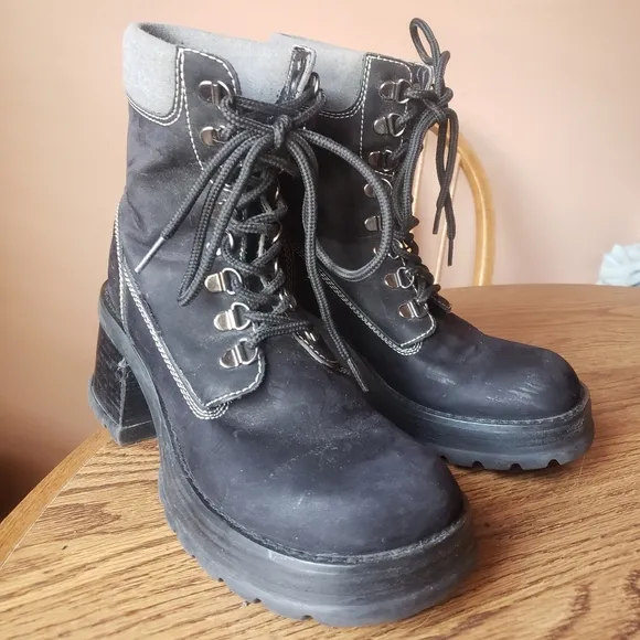 Vtg 90s Steve Madden chunky lug sole grunge combat Boots P-Hill black nu…