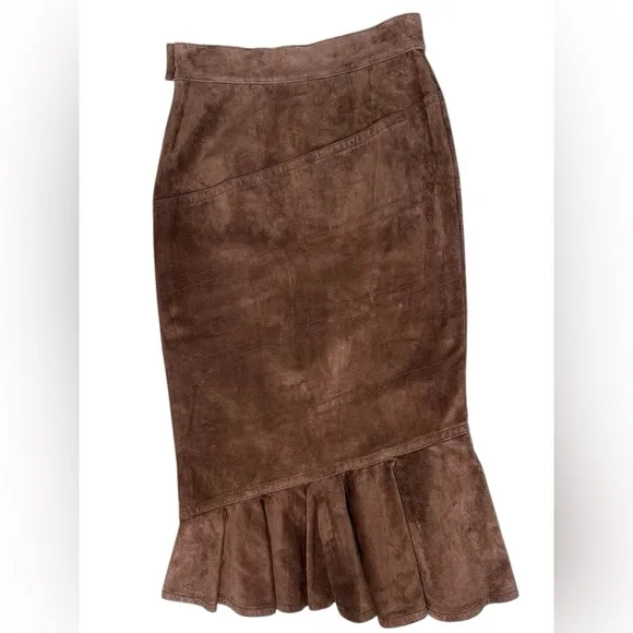 VTG ACCORDI Made in Italy Real Suede Leather Skirt – Size 42 Flared Hem