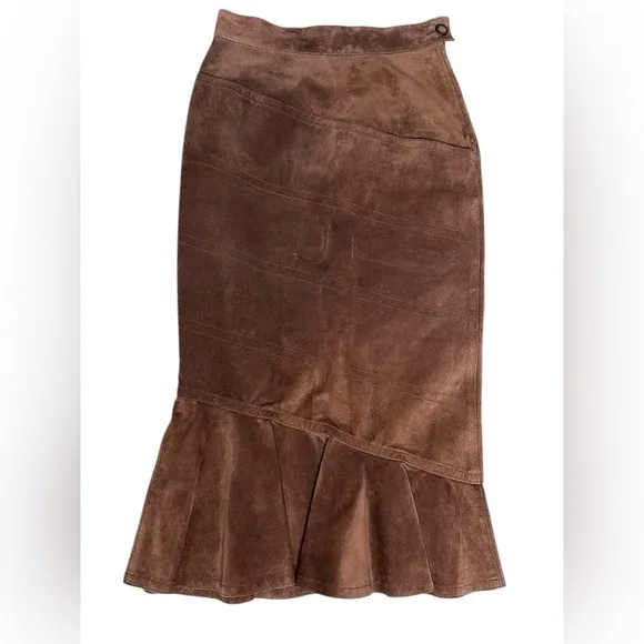 VTG ACCORDI Made in Italy Real Suede Leather Skirt – Size 42 Flared Hem