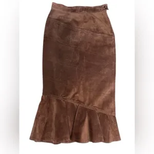 VTG ACCORDI Made in Italy Real Suede Leather Skirt – Size 42 Flared Hem