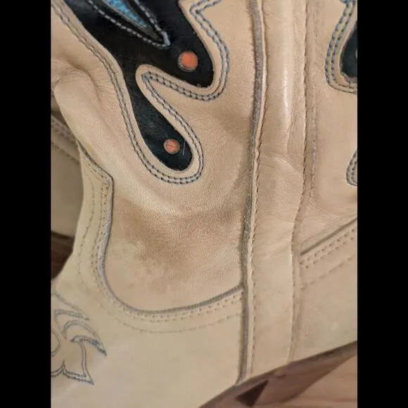 Vtg Britney Spears MissCapezio Tan Blue Monarcha Butterfly Cowgirl Boots 6.5