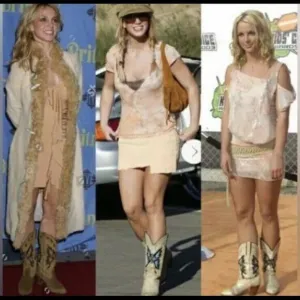 Vtg Britney Spears MissCapezio Tan Blue Monarcha Butterfly Cowgirl Boots 6.5