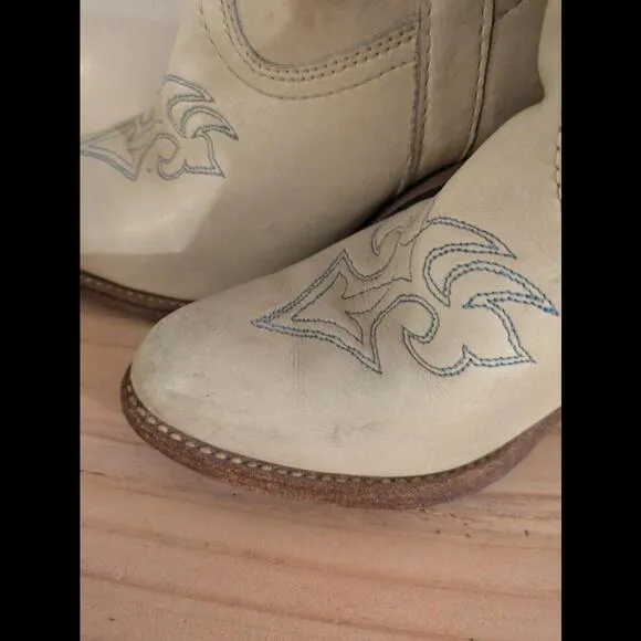 Vtg Britney Spears MissCapezio Tan Blue Monarcha Butterfly Cowgirl Boots 6.5
