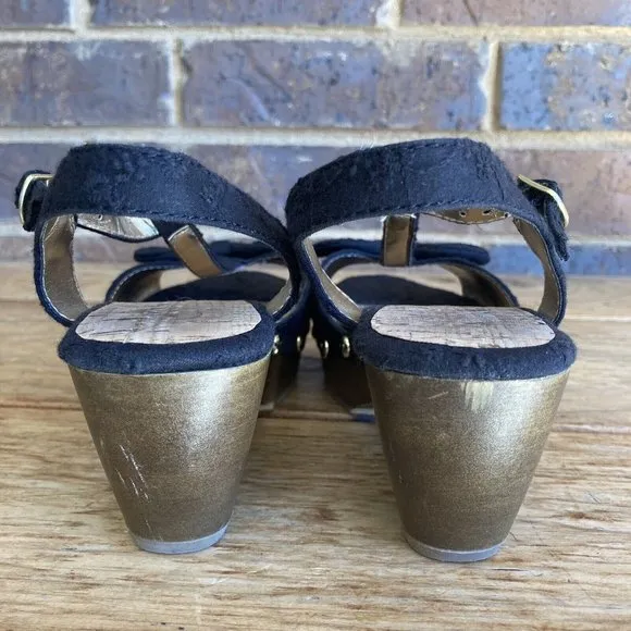 VTG Candies Girls Black Eyelet Fabric Bow Studded Wooden Clog Sandals Size 2