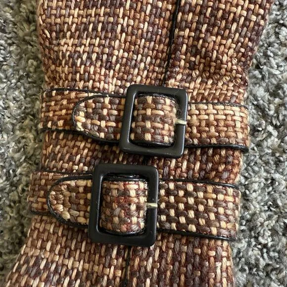 VTG Kiks Heeled Boots Pointed Toe Buckle Zip Tweed Knit Classic 90s Chic 8 New