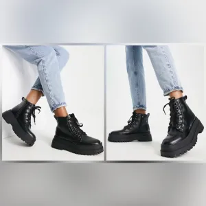 VTG London Rebel Billy Black Platform Chunky Lace Up Boots Mens 7