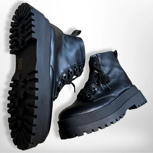 VTG London Rebel Billy Black Platform Chunky Lace Up Boots Mens 7