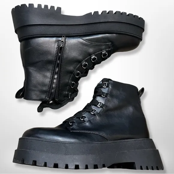 VTG London Rebel Billy Black Platform Chunky Lace Up Boots Mens 7
