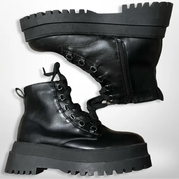 VTG London Rebel Billy Black Platform Chunky Lace Up Boots Mens 7
