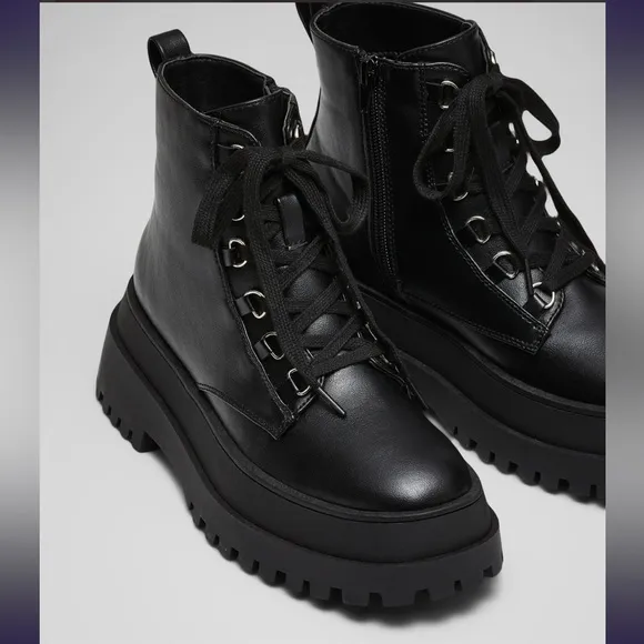 VTG London Rebel Billy Black Platform Chunky Lace Up Boots Mens 7