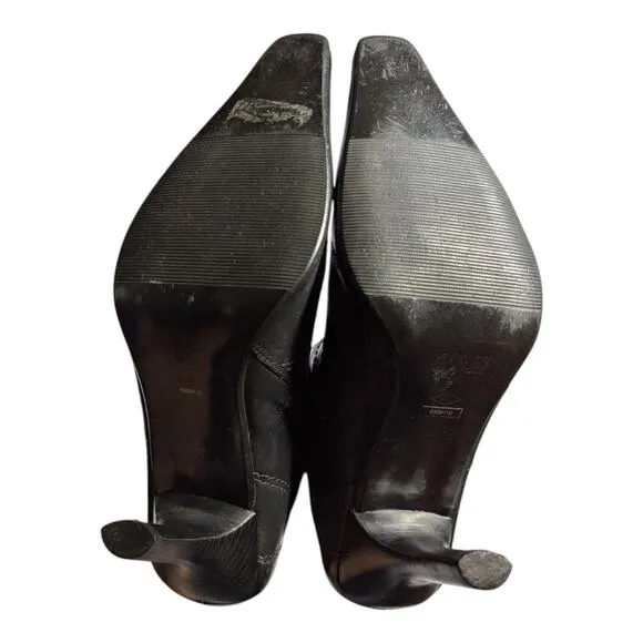 Vtg Y2K Diba Black Leather Seam Detail Pointed Toe Stiletto Ankle Boots Sz 9