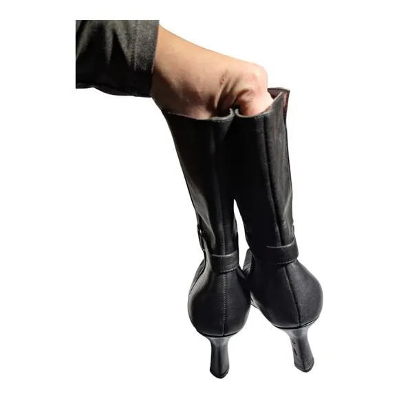 Vtg Y2K Victoria Spenser Black Leather Pointed Toe Midi Stiletto Ankle Boots 11