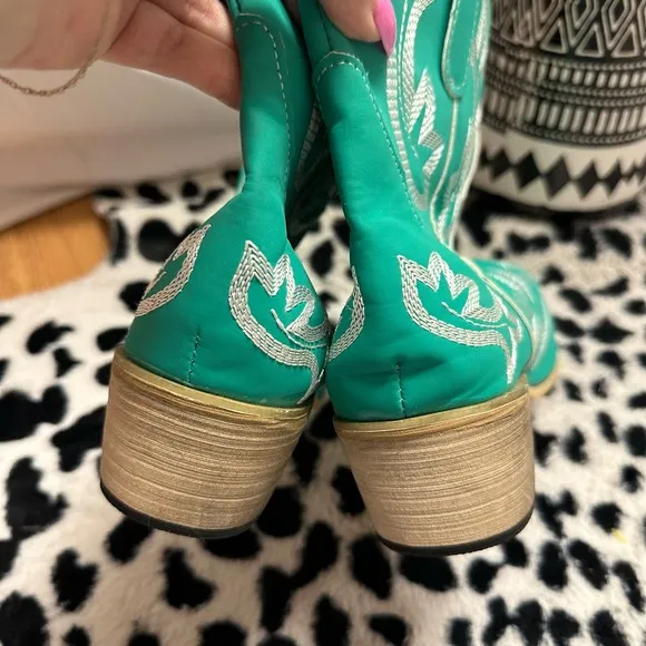 Western  Ankle Boots Pointed Toe Cowgirl Boots Green Size 42