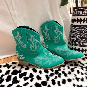 Western  Ankle Boots Pointed Toe Cowgirl Boots Green Size 42