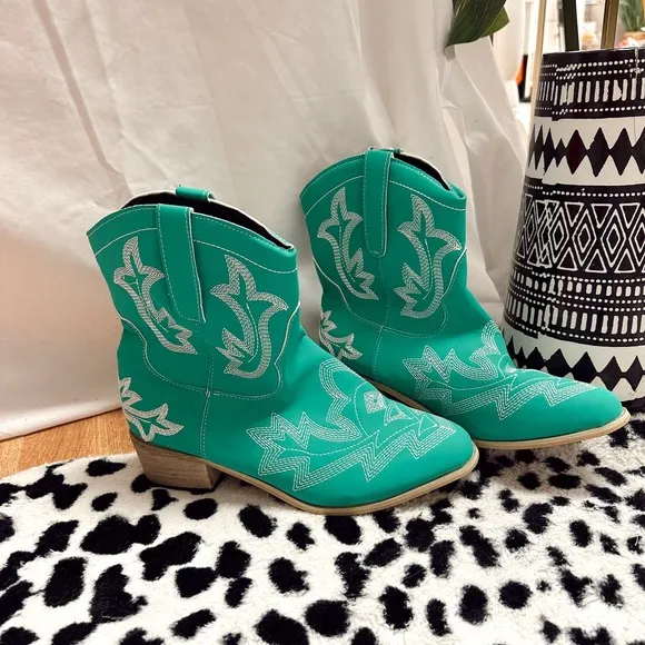 Western  Ankle Boots Pointed Toe Cowgirl Boots Green Size 42