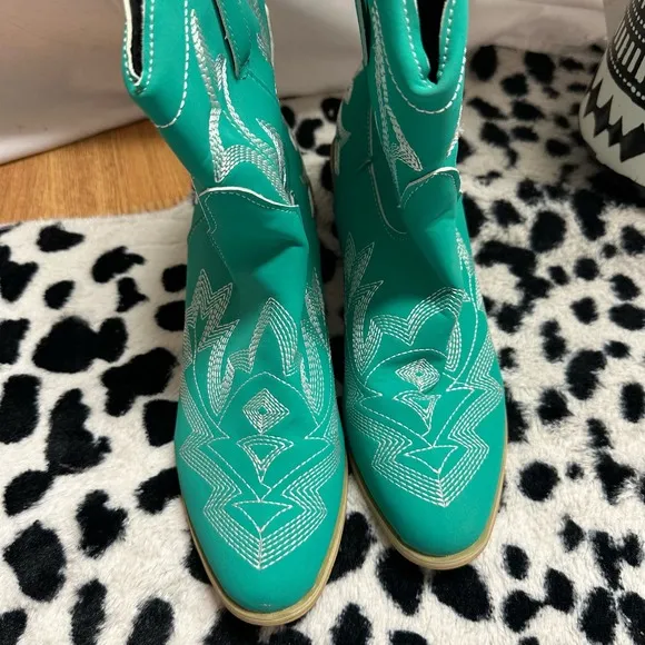 Western  Ankle Boots Pointed Toe Cowgirl Boots Green Size 42