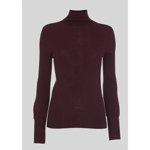 WHISTLES MERINO WOOL ROLL NECK KNIT BURGUNDY SWEATER SZ 4