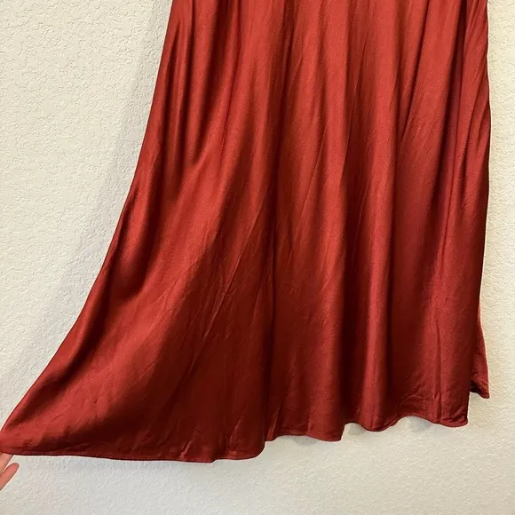 WHISTLES Satin Bias Cut Skirt A-Line Midi in Rust