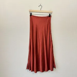 WHISTLES Satin Bias Cut Skirt A-Line Midi in Rust