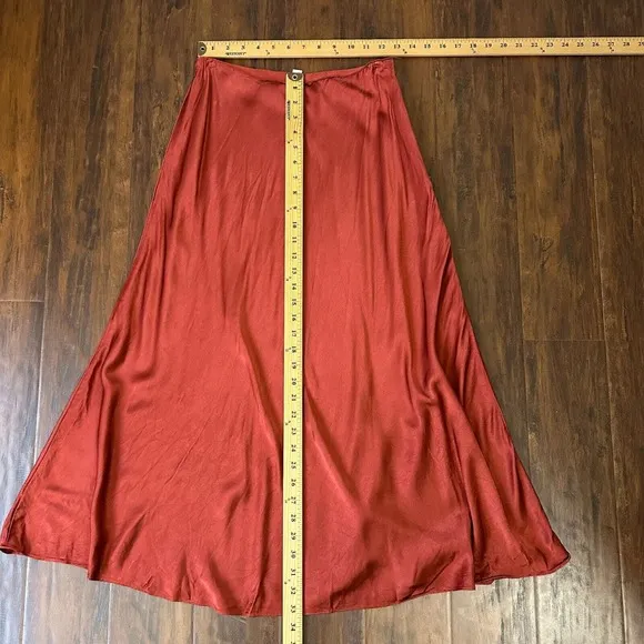 WHISTLES Satin Bias Cut Skirt A-Line Midi in Rust