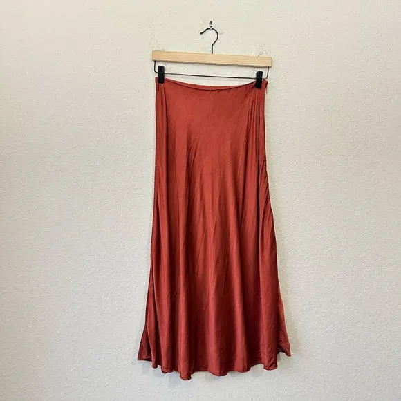 WHISTLES Satin Bias Cut Skirt A-Line Midi in Rust