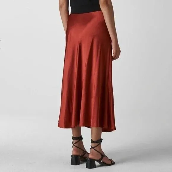 WHISTLES Satin Bias Cut Skirt A-Line Midi in Rust