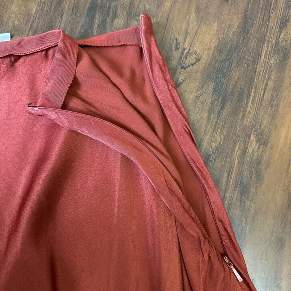 WHISTLES Satin Bias Cut Skirt A-Line Midi in Rust