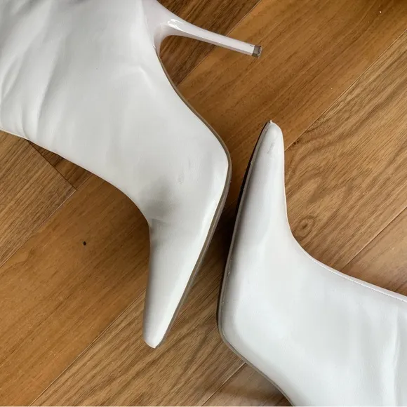 White Stiletto Pointed Toe Heel Boots