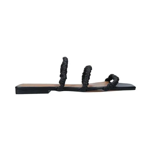 Who What Wear Zela Sandals Women's US 8 Black Leather Square Toe Slip-On KHD730