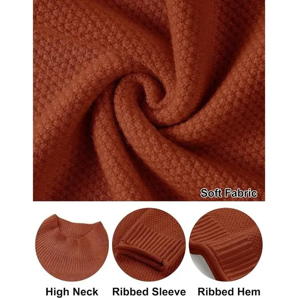 Women Long Sleeve Turtleneck Cozy Knit Sweater Casual Loose Pullover Jumper Tops