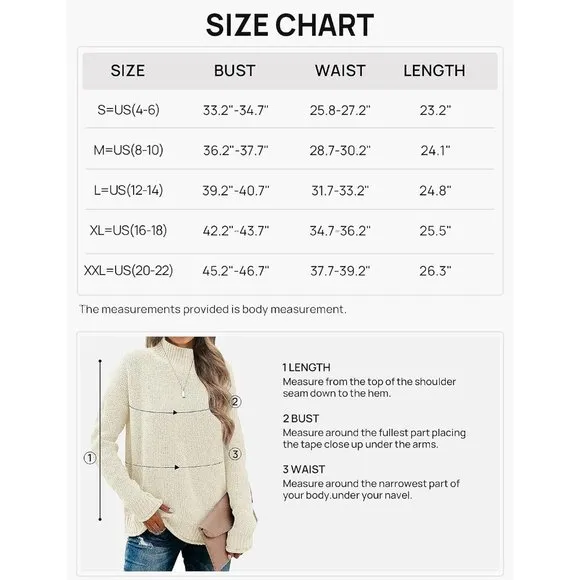 Women Long Sleeve Turtleneck Cozy Knit Sweater Casual Loose Pullover Jumper Tops