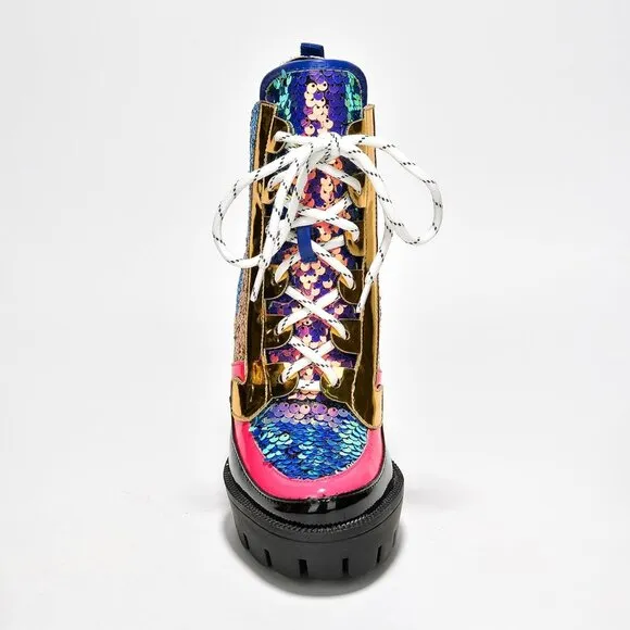 Women Multicolor Polyurethane Rhinestone Cowboy Ankle Boots