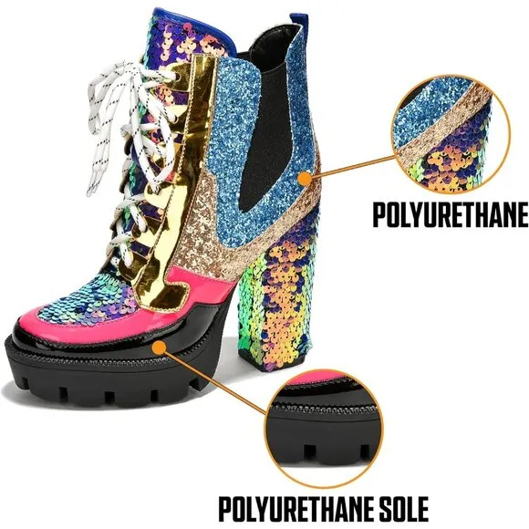 Women Multicolor Polyurethane Rhinestone Cowboy Ankle Boots