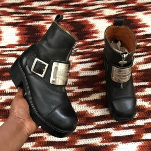 Women VTG Harley-Davidson Riding Boots Biker Motorcycle Silver Buckle Metal Logo