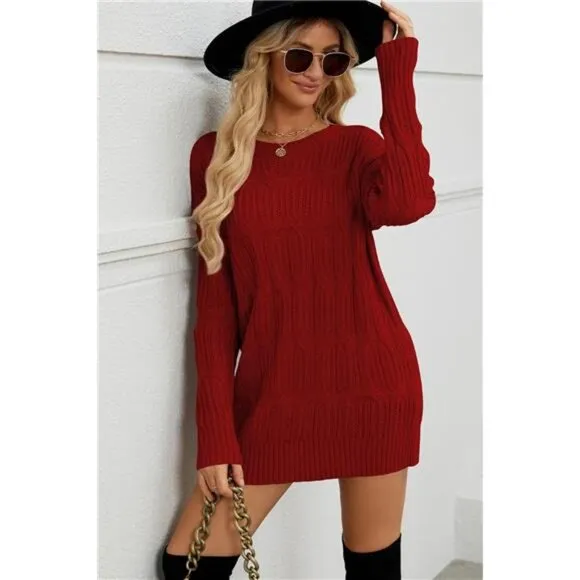 Womens 2024 Fall Long Chunky Sweaters Red